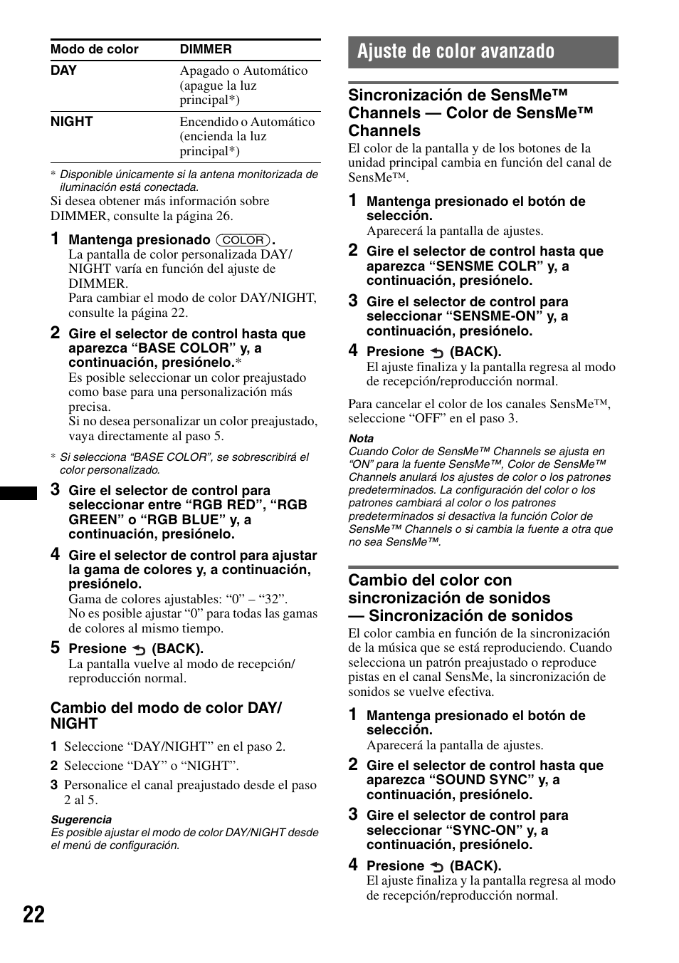 Ajuste de color avanzado | Sony CDX-GT65UIW User Manual | Page 52 / 68