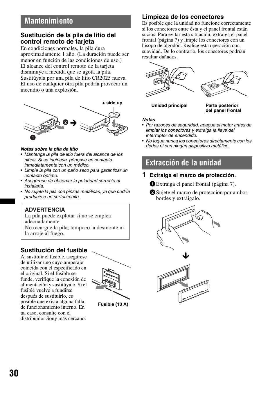 Mantenimiento, Extracción de la unidad, Mantenimiento extracción de la unidad | Sony CDX-GT65UIW User Manual | Page 60 / 68