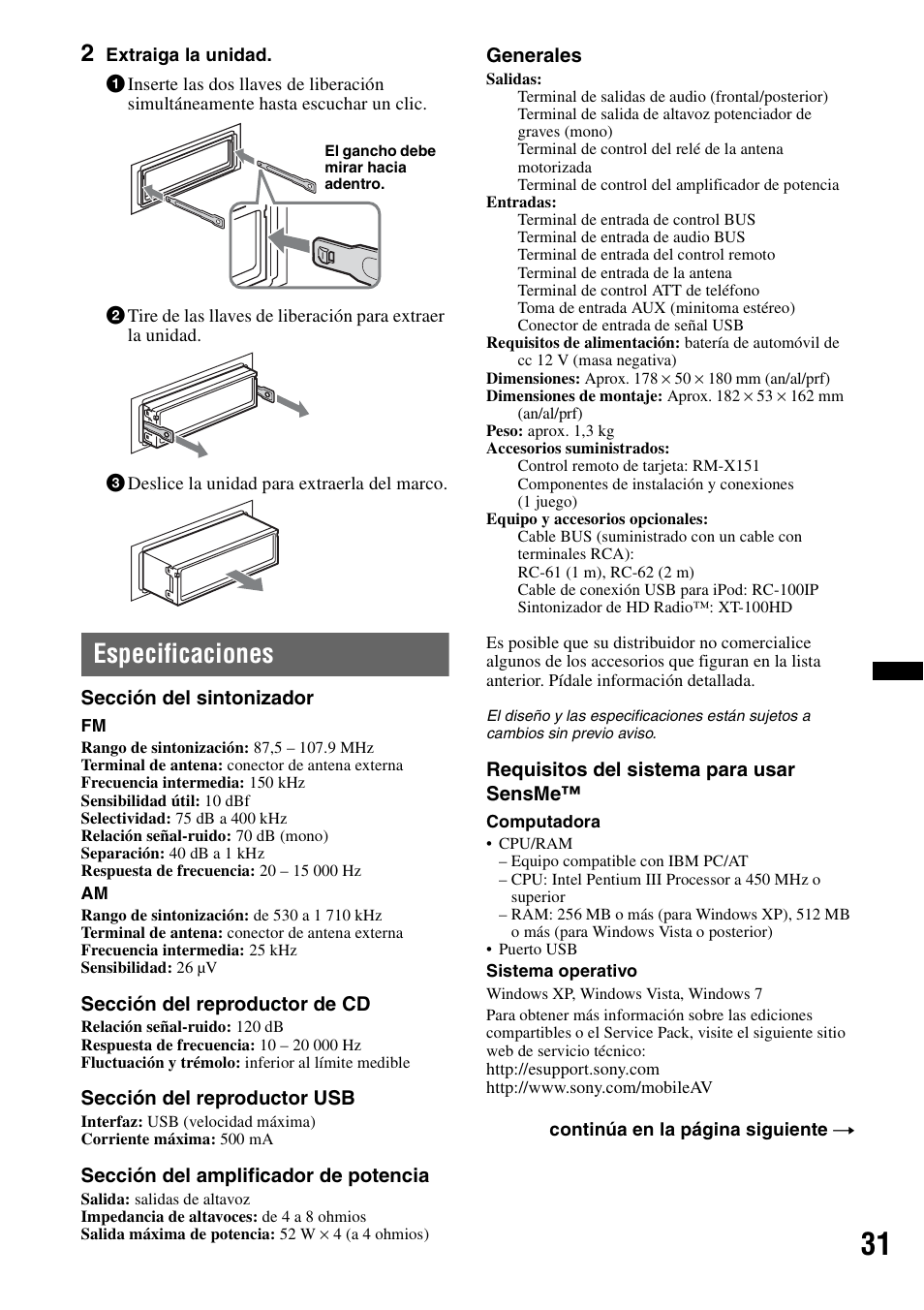 Especificaciones | Sony CDX-GT65UIW User Manual | Page 61 / 68