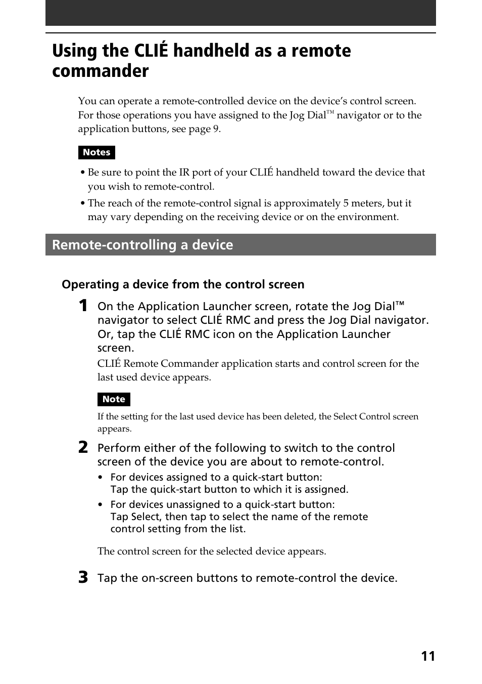 Using the clié handheld as a remote commander, Remote-controlling a device | Sony PEG-T415 User Manual | Page 11 / 15