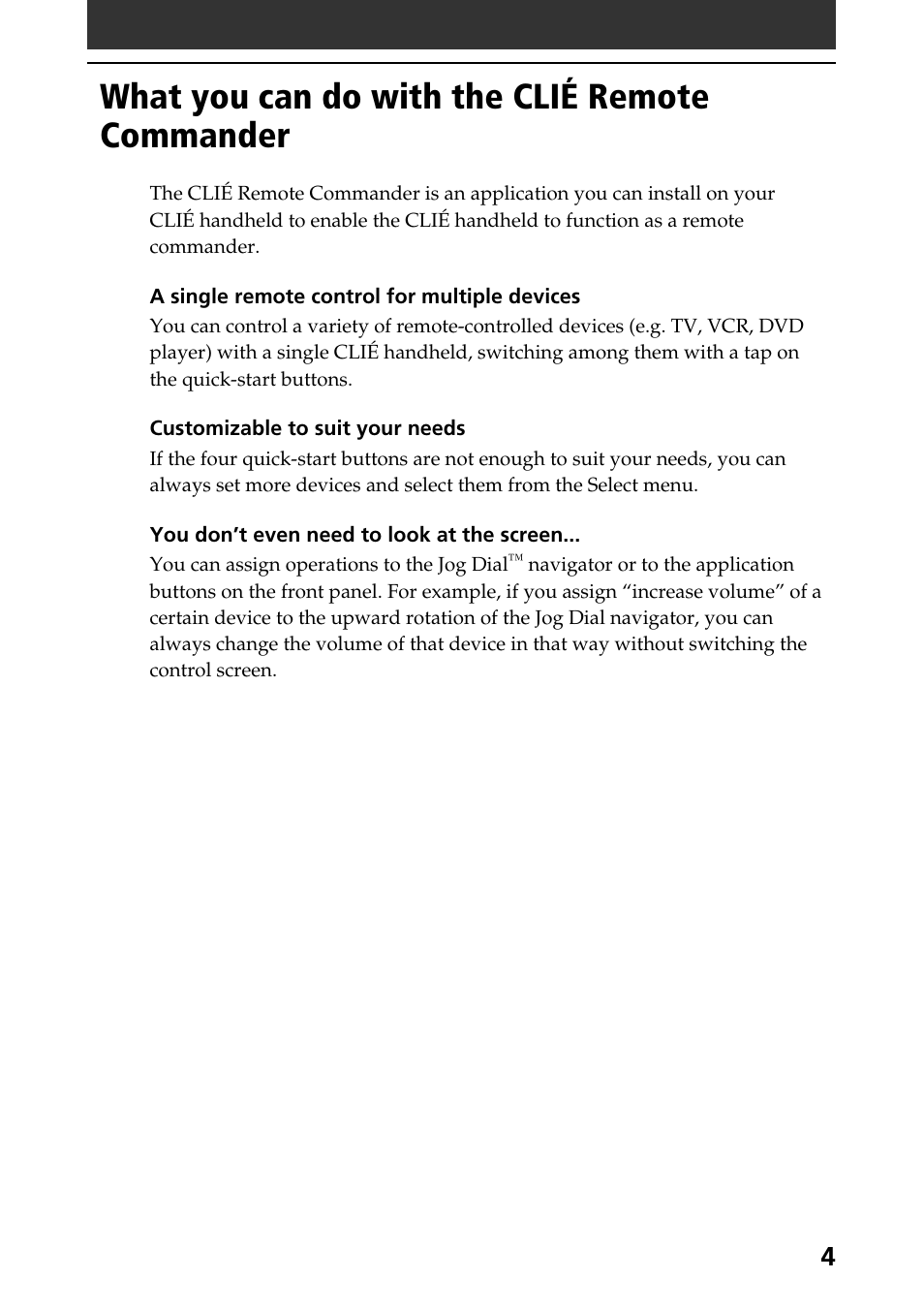 What you can do with the clié remote commander | Sony PEG-T415 User Manual | Page 4 / 15