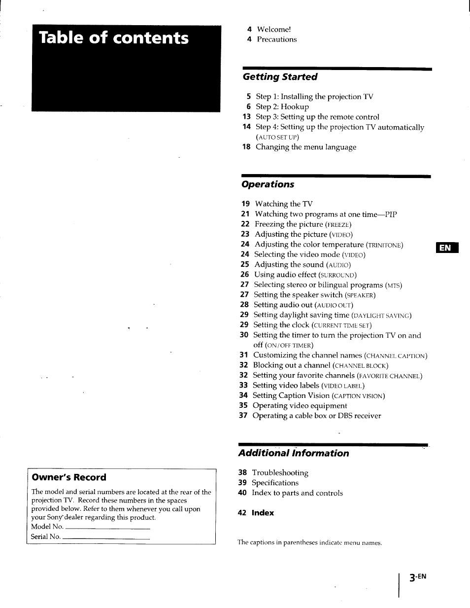 Sony KP-61S65 User Manual | Page 3 / 82