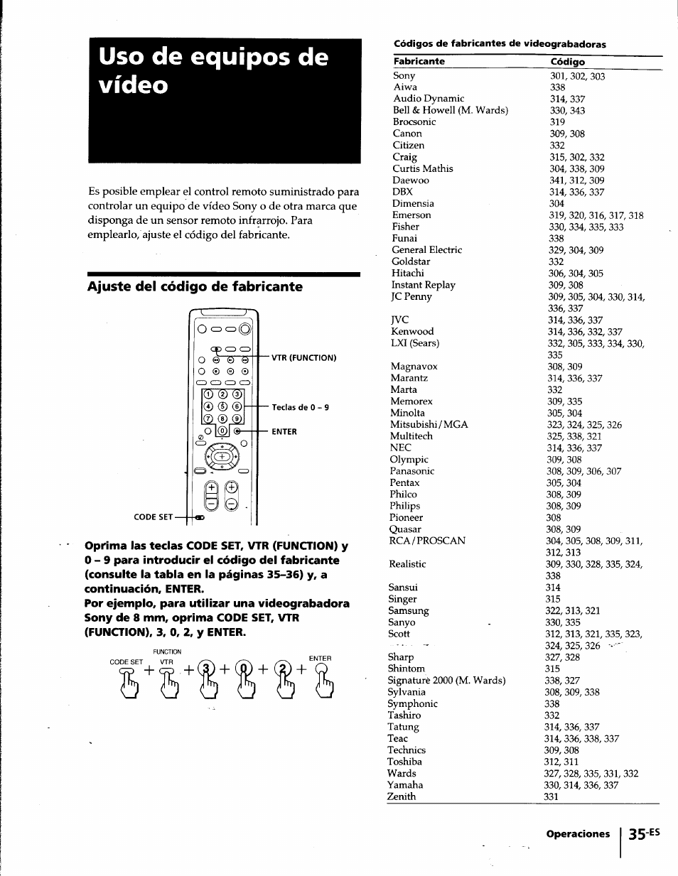 Uso de equipos de vídeo, Ajuste del código de fabricante | Sony KP-61S65 User Manual | Page 76 / 82