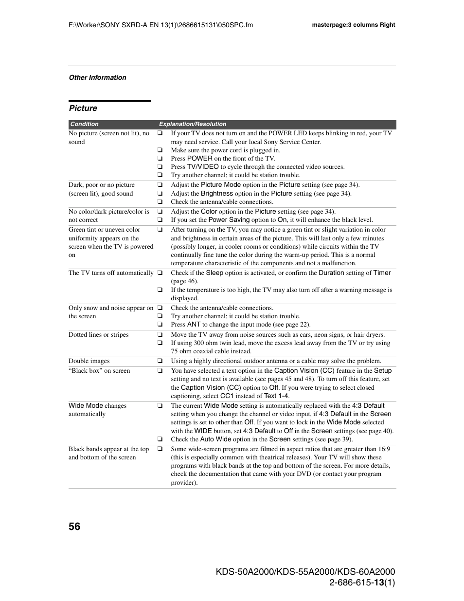 Picture | Sony KDS-50A2000 User Manual | Page 56 / 67