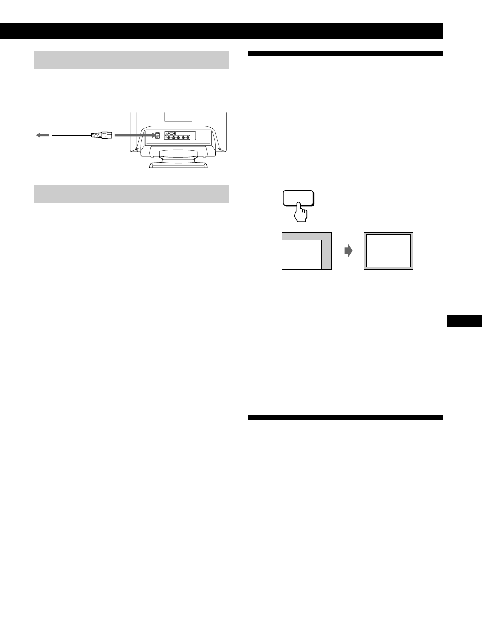 Selección del idioma de la indicación en pantalla, Procedimientos iniciales, Paso 2: conecte el cable de alimentación | Paso 3: encienda el monitor y el ordenador | Sony CPD-520GS User Manual | Page 47 / 64