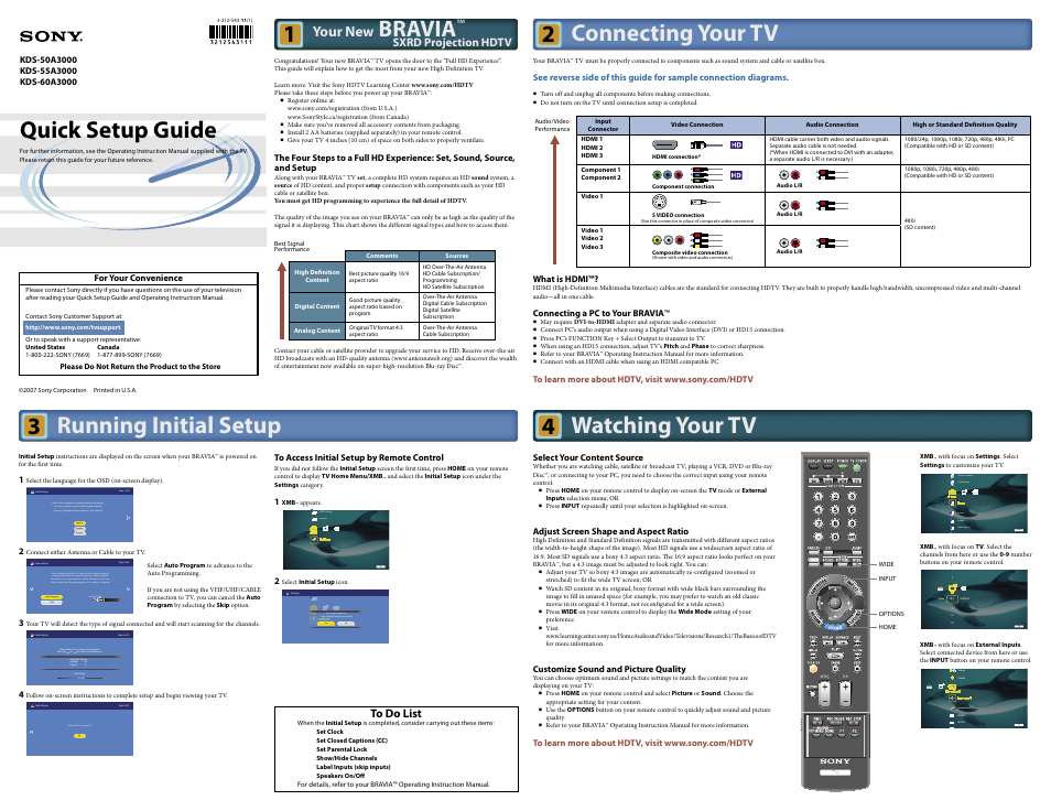 Sony KDS-60A3000 User Manual | 2 pages