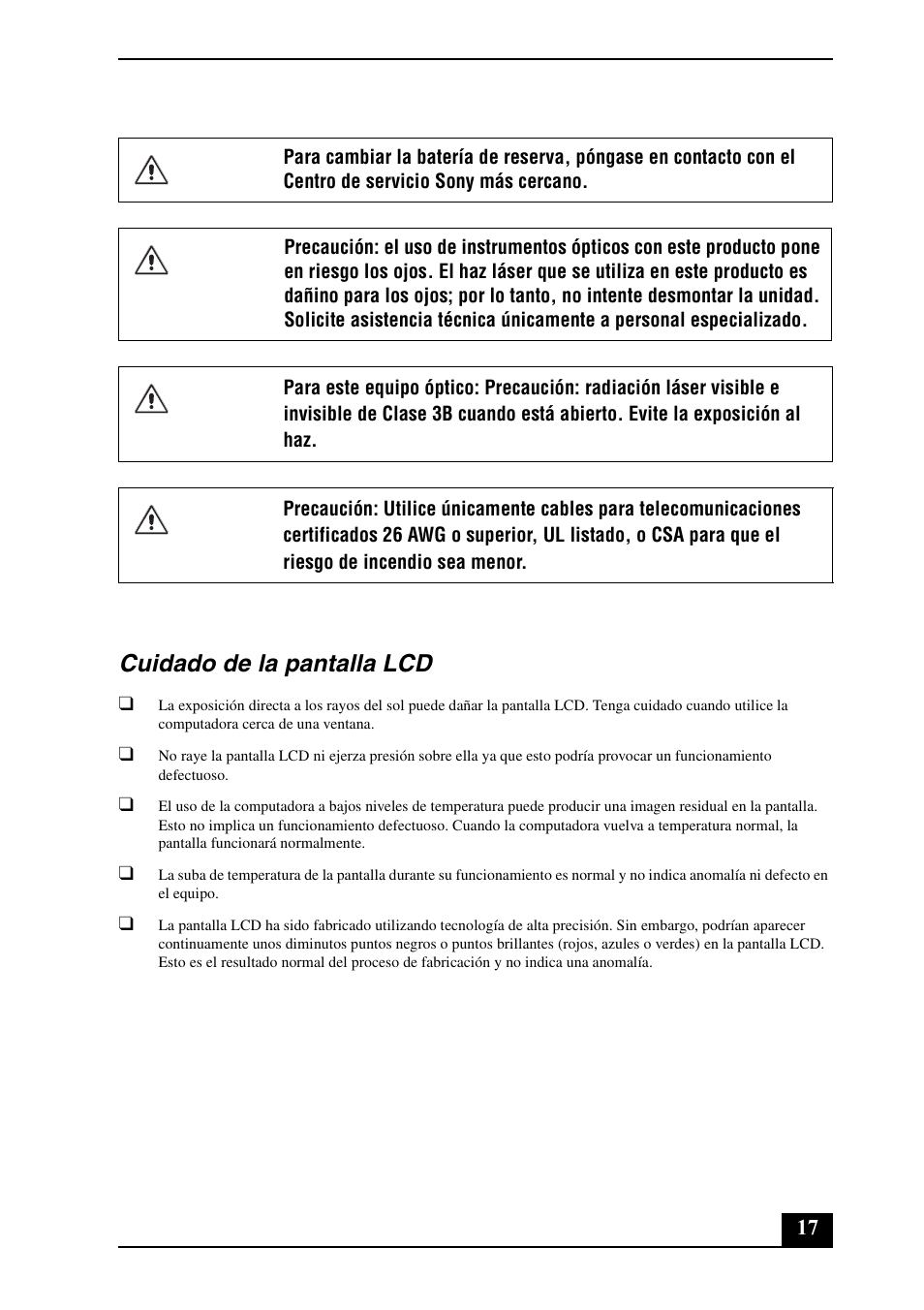 Cuidado de la pantalla lcd | Sony VGC-LT29U User Manual | Page 17 / 20