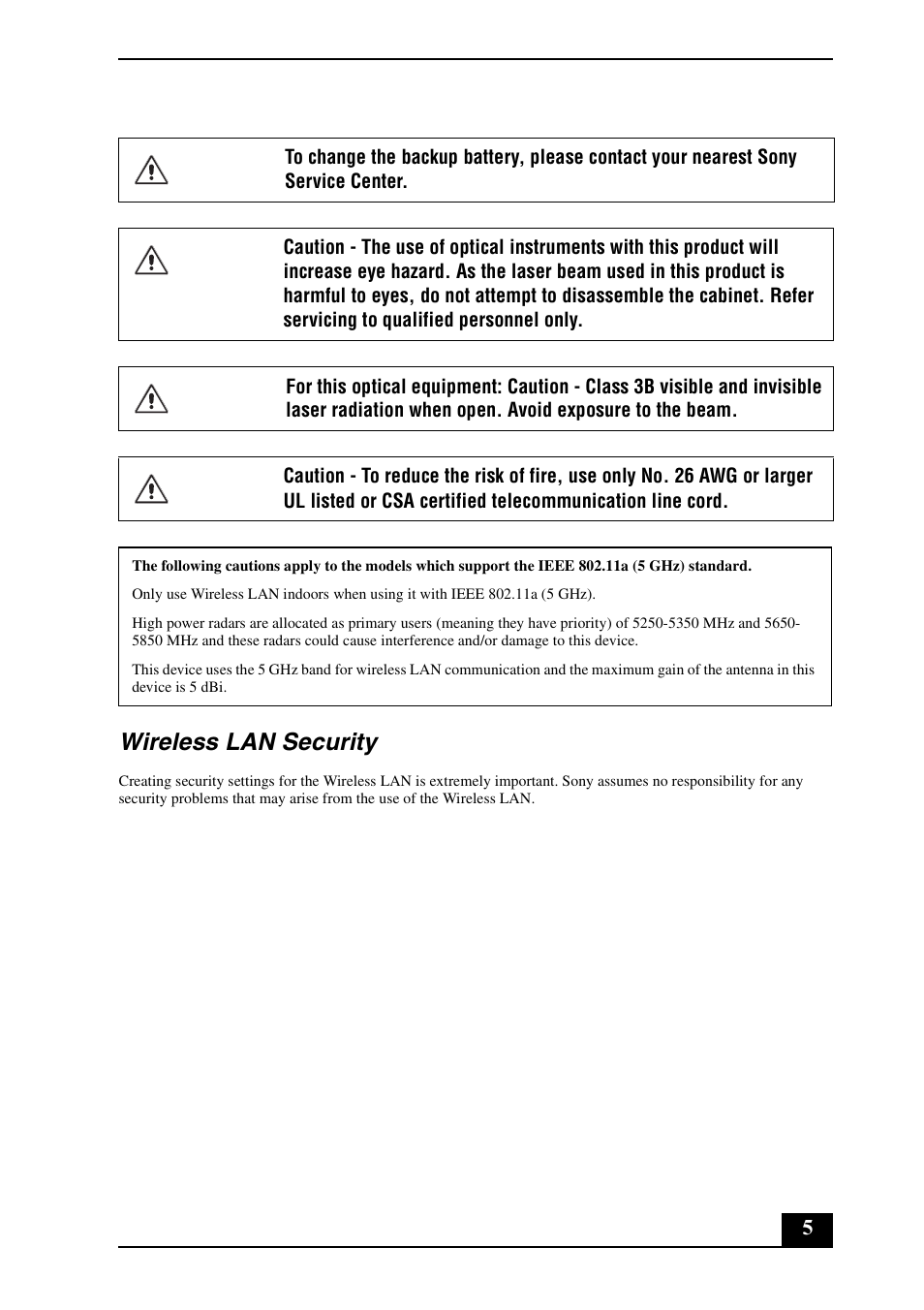 Wireless lan security | Sony VGC-LT29U User Manual | Page 5 / 20