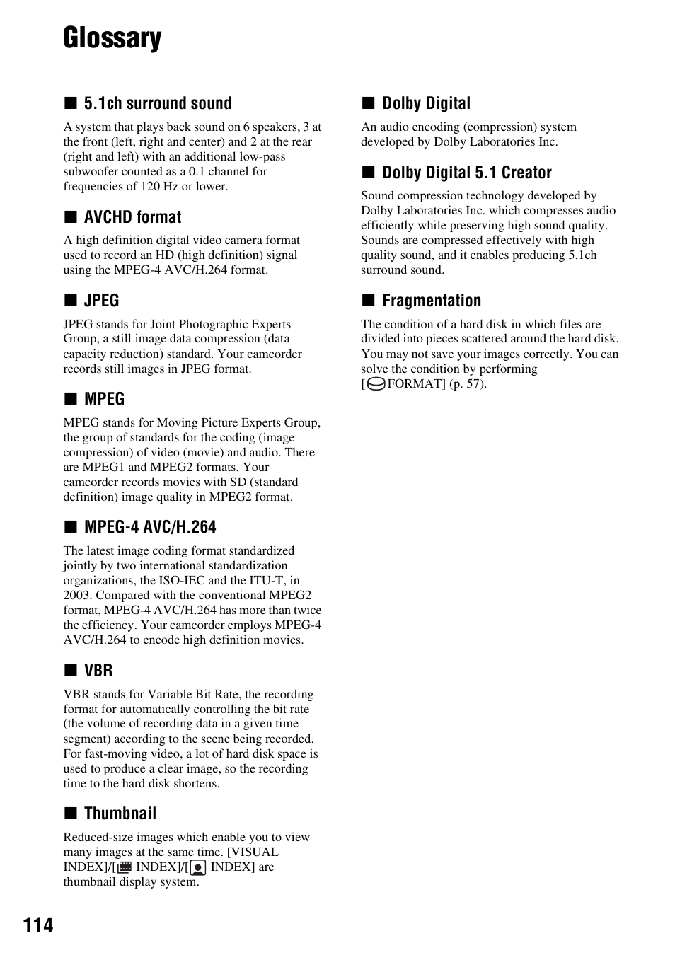 Glossary, P. 114) | Sony HDR-SR5 User Manual | Page 114 / 118