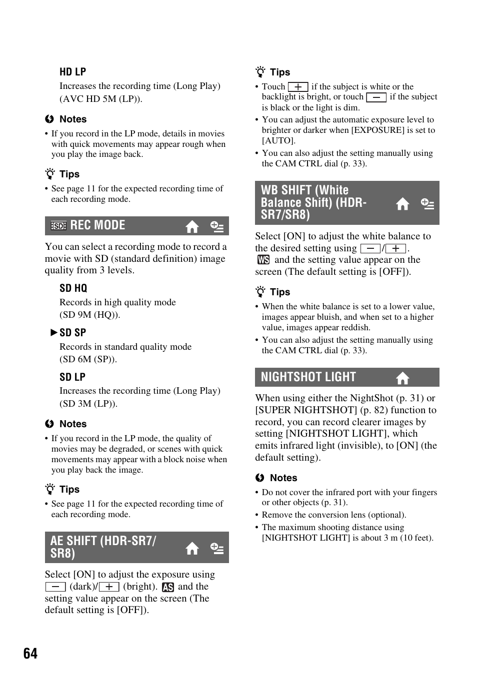 P. 64) | Sony HDR-SR5 User Manual | Page 64 / 118