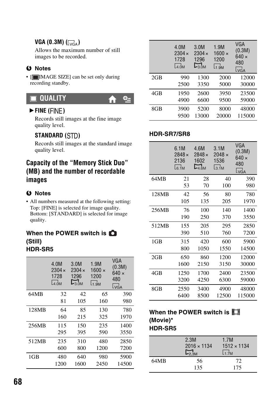 Quality | Sony HDR-SR5 User Manual | Page 68 / 118