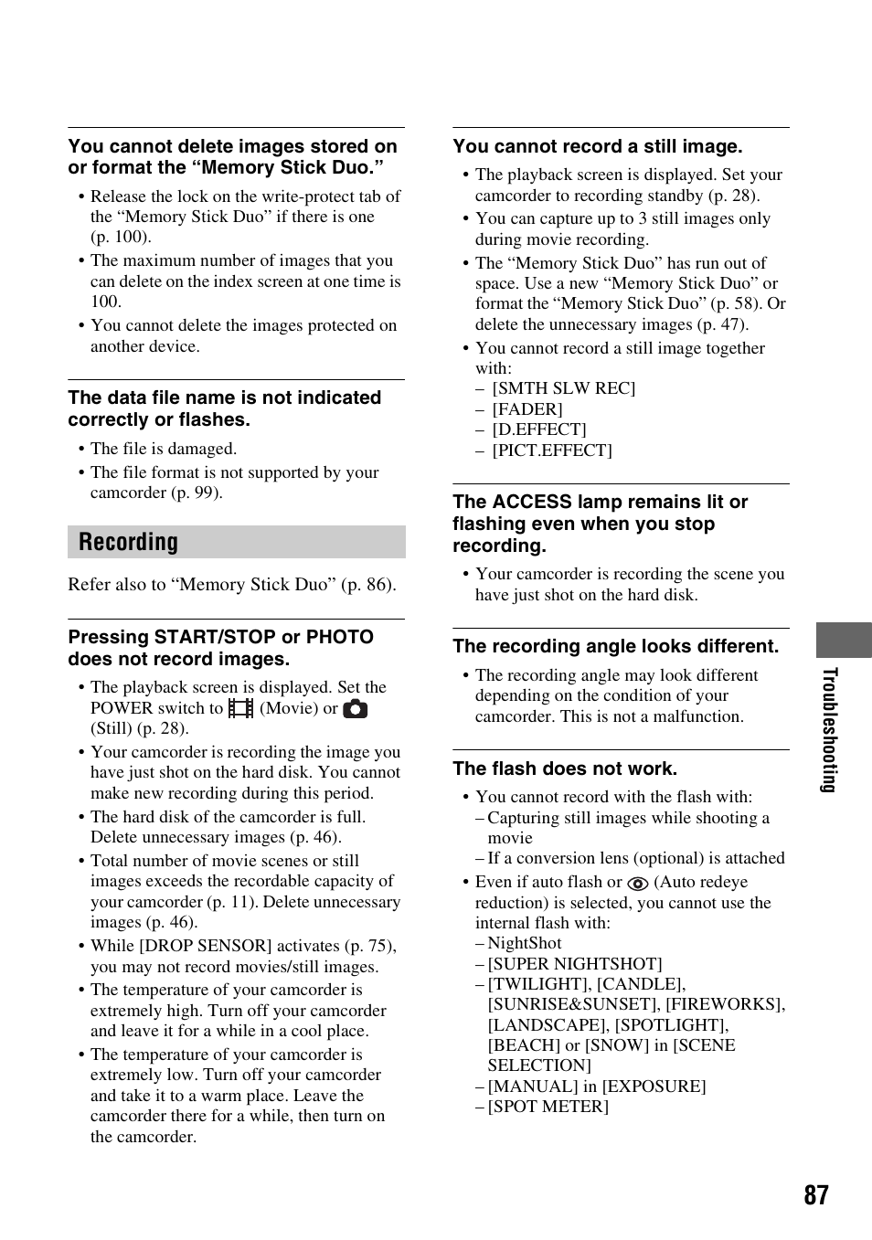 Recording | Sony HDR-SR5 User Manual | Page 87 / 118