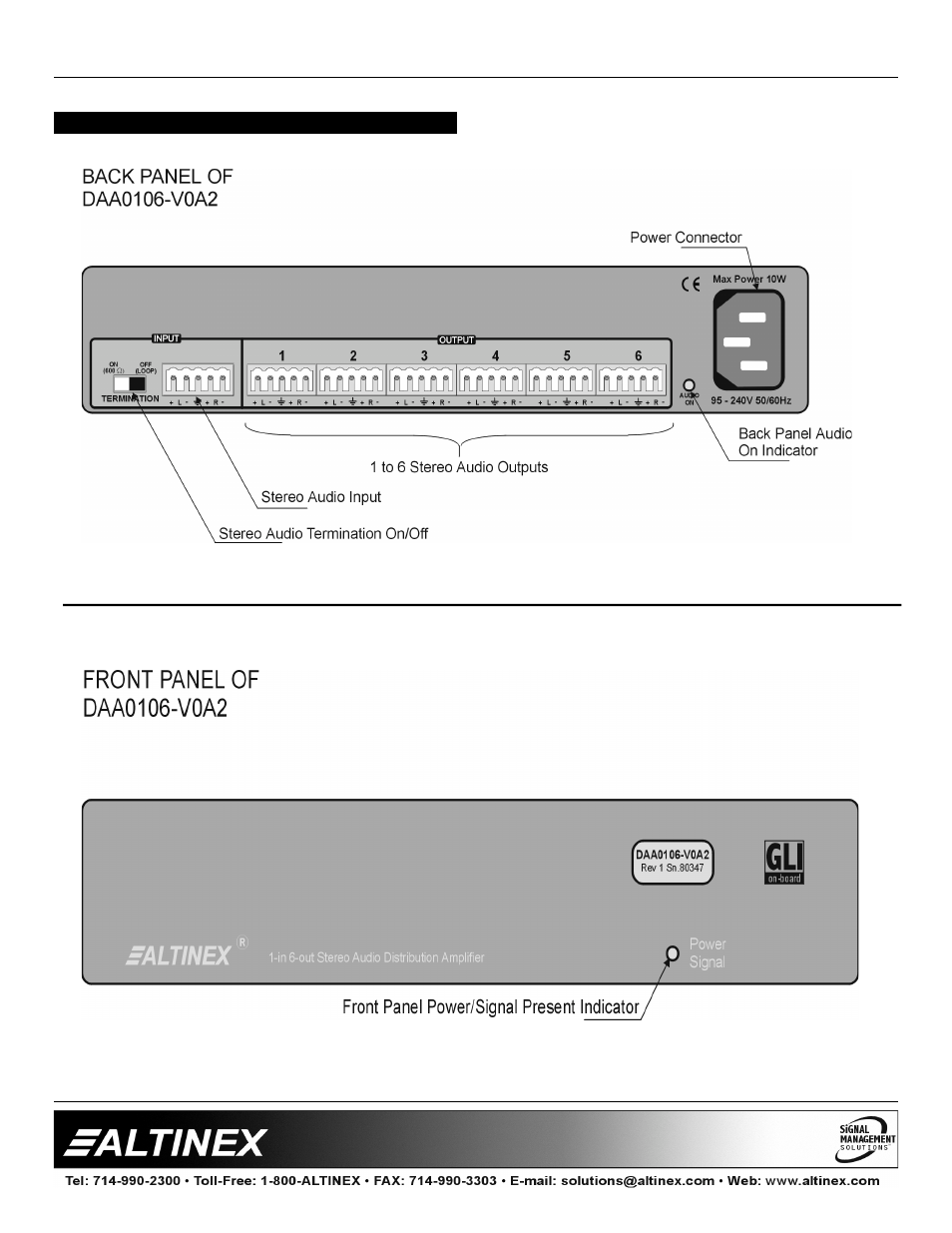 Distribution amplifiers | Altinex DAA0106-V0A2 User Manual | Page 5 / 9