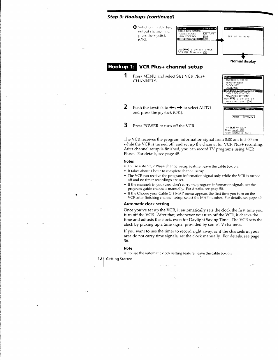 Notes, Automatic clock setting, Note | Sony SLV-798HF User Manual | Page 11 / 94