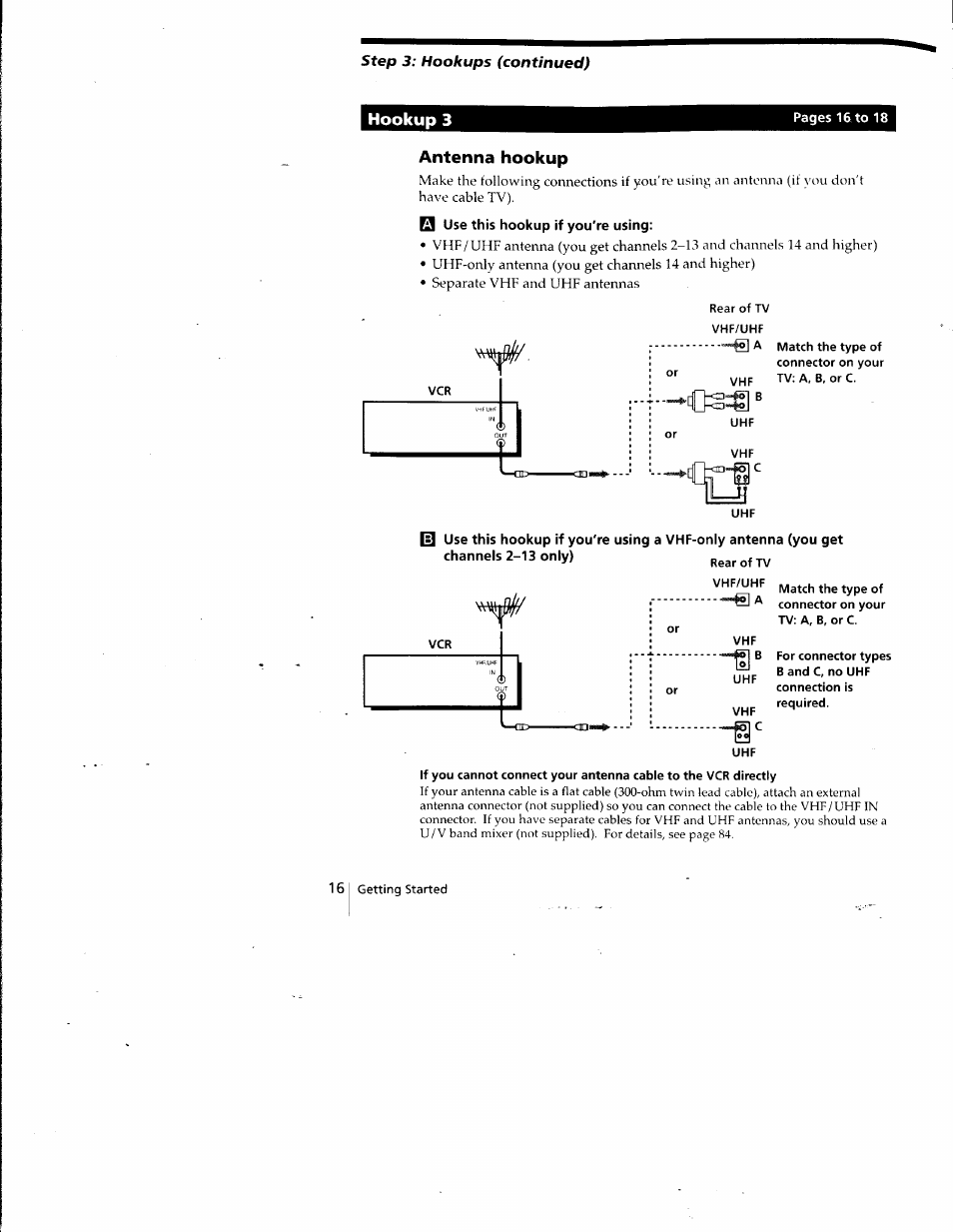 Use this hookup if you're using, Channels 2-13 only), Hookup 3 | Antenna hookup | Sony SLV-798HF User Manual | Page 15 / 94