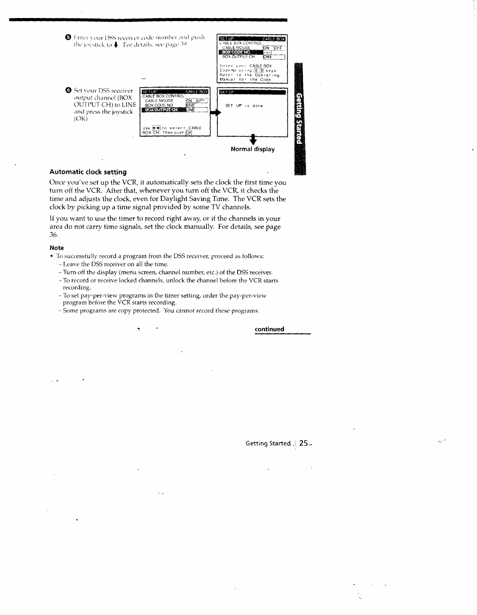 Normal display, Note, Continued | I'liu'i- wlur oss ivccivor | Sony SLV-798HF User Manual | Page 24 / 94