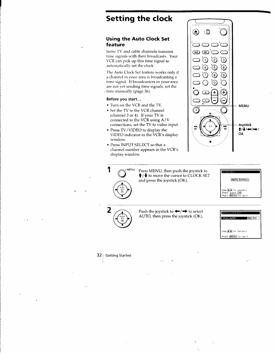 Setting the clock, Using the auto clock set feature | Sony SLV-798HF User Manual | Page 31 / 94