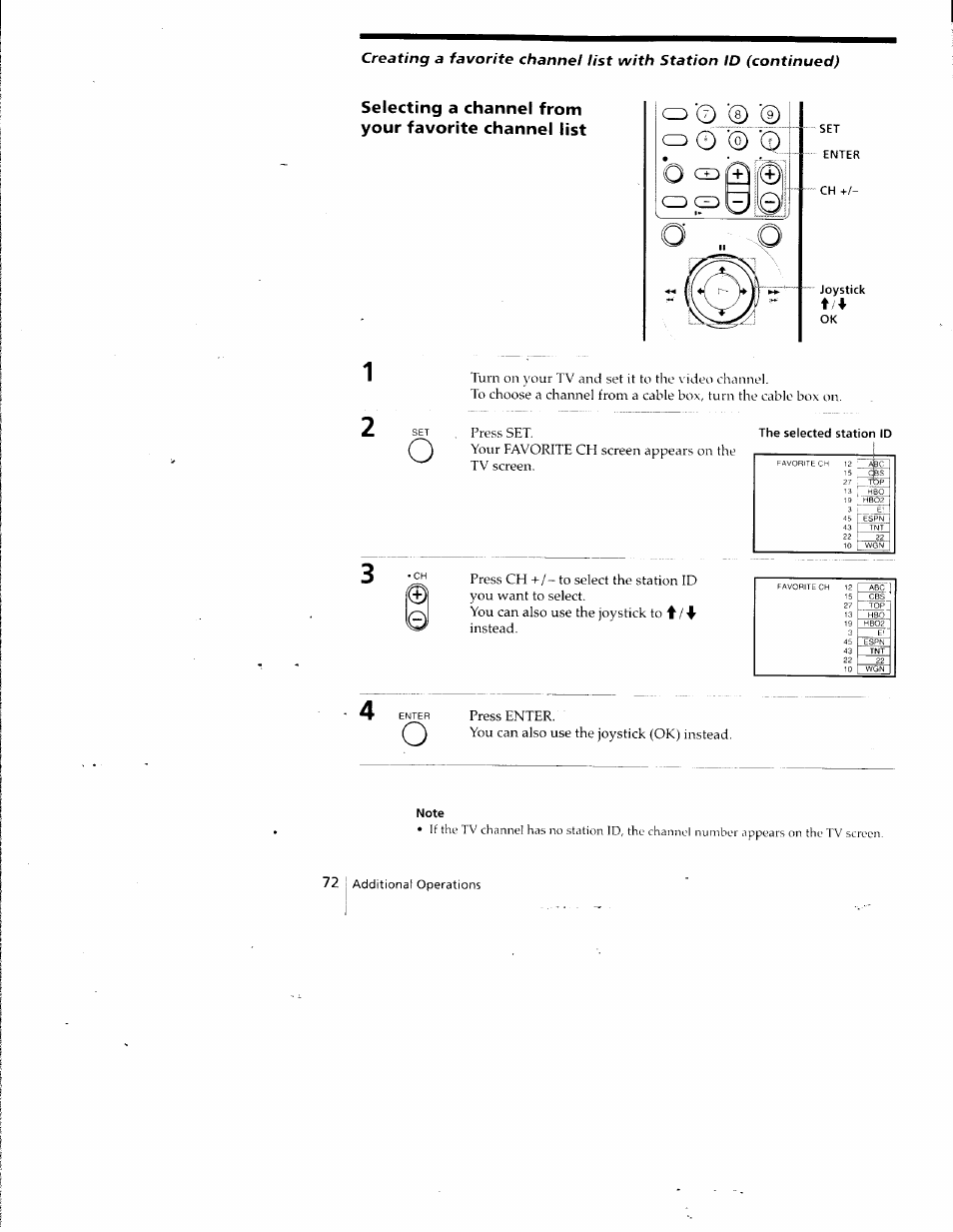 The selected station id, Note | Sony SLV-798HF User Manual | Page 71 / 94