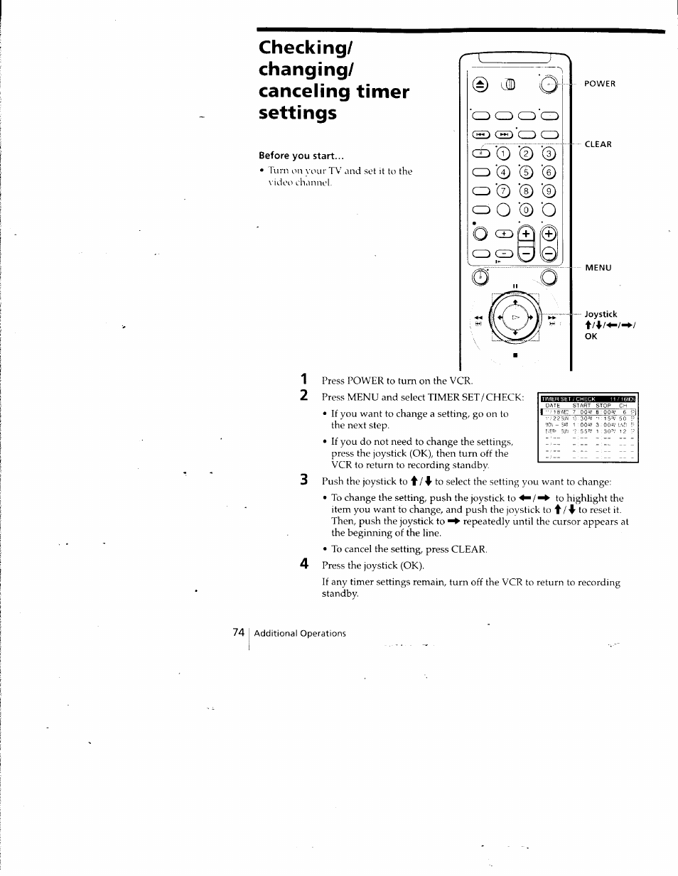 Checking/ changing/ canceling timer settings | Sony SLV-798HF User Manual | Page 73 / 94