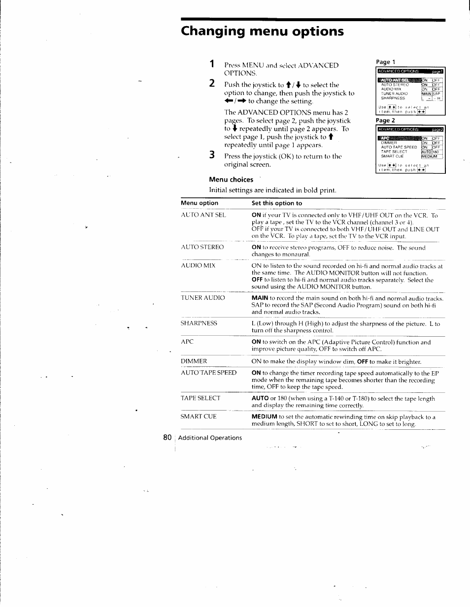 Changing menu options | Sony SLV-798HF User Manual | Page 79 / 94