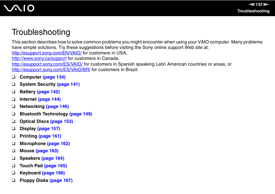 Troubleshooting | Sony VGN-C210E User Manual | Page 132 / 189