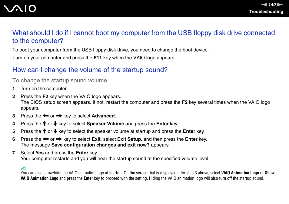 How can i change the volume of the startup sound | Sony VGN-C210E User Manual | Page 140 / 189