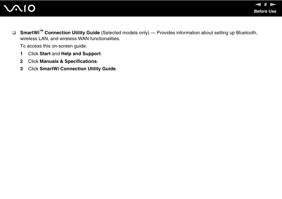 Sony VGN-C210E User Manual | Page 8 / 189