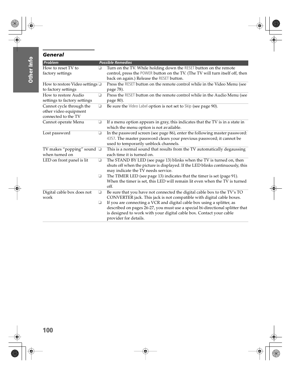 General | Sony KV-30XBR910 User Manual | Page 101 / 106