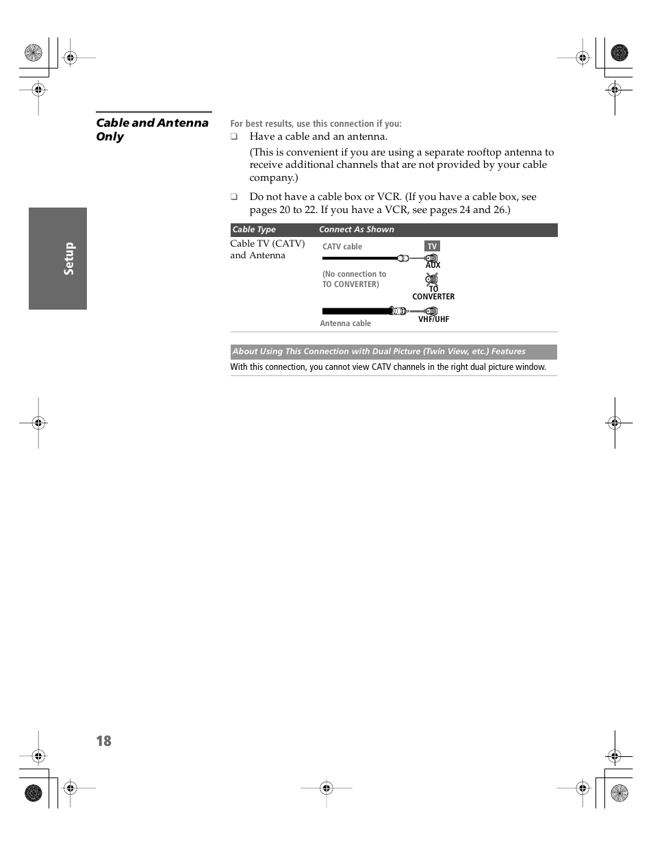 Cable and antenna only | Sony KV-30XBR910 User Manual | Page 19 / 106