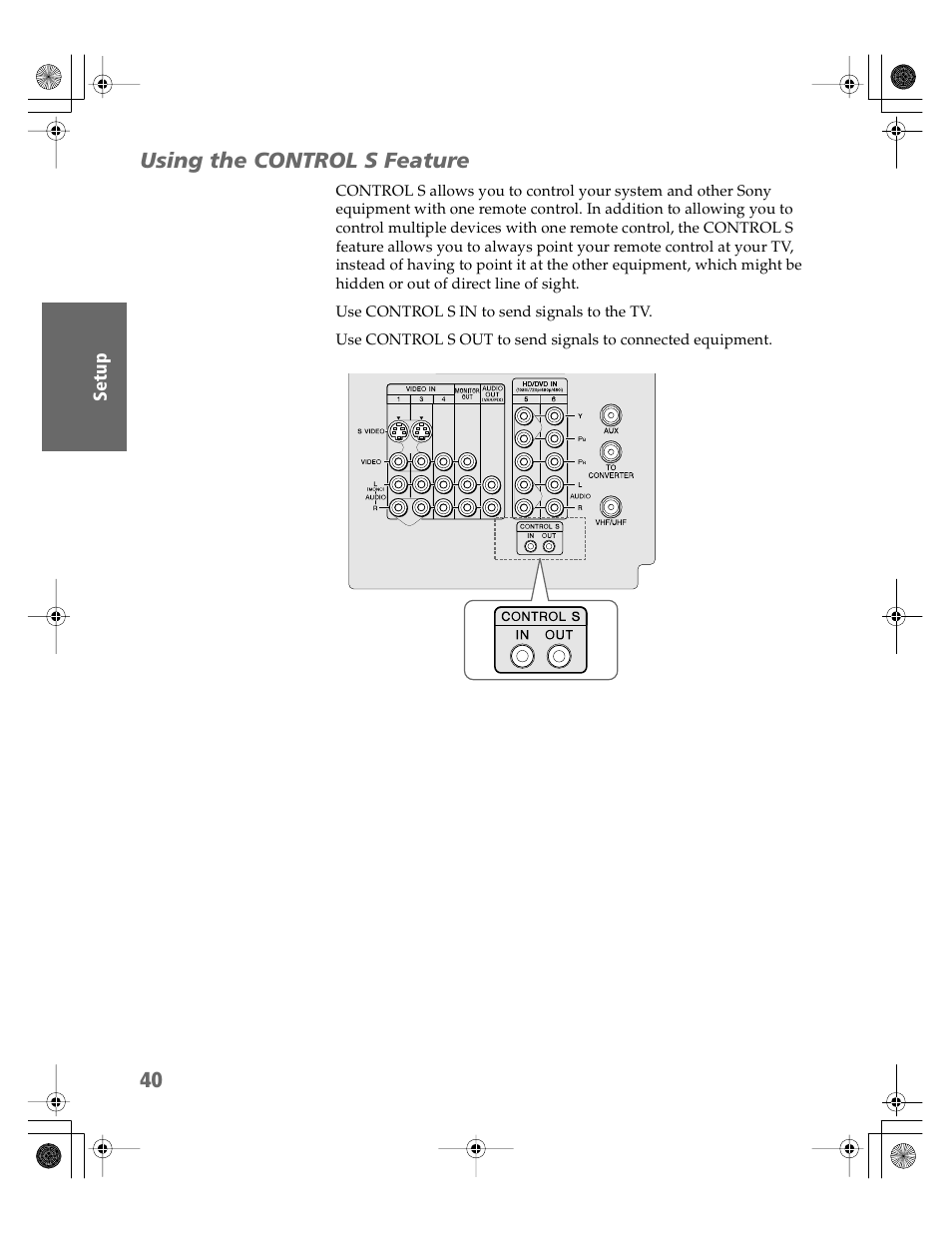 Using the control s feature | Sony KV-30XBR910 User Manual | Page 41 / 106