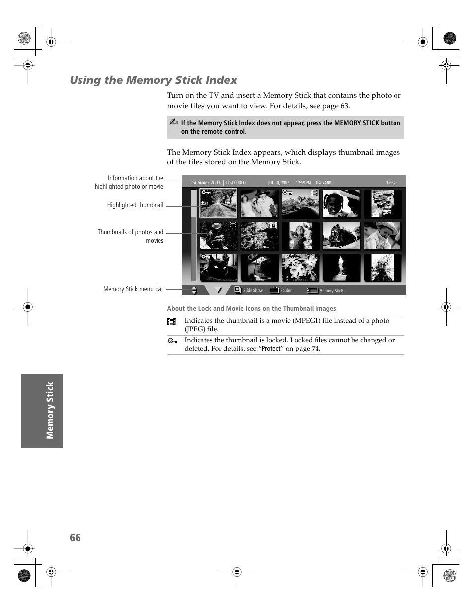 Using the memory stick index | Sony KV-30XBR910 User Manual | Page 67 / 106