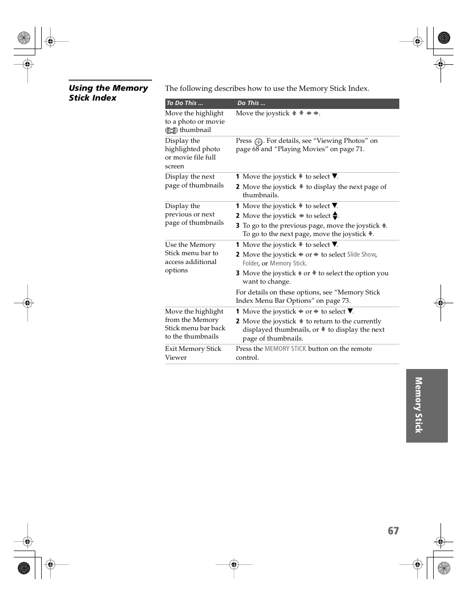 Using the memory stick index | Sony KV-30XBR910 User Manual | Page 68 / 106