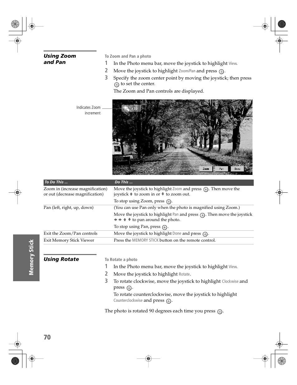 Using zoom and pan, Using rotate | Sony KV-30XBR910 User Manual | Page 71 / 106