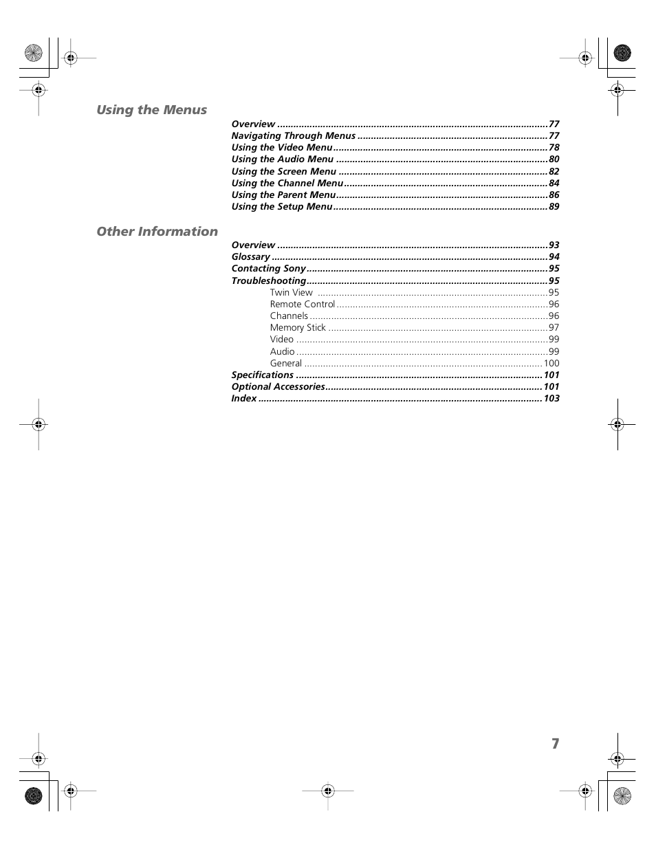 Sony KV-30XBR910 User Manual | Page 8 / 106