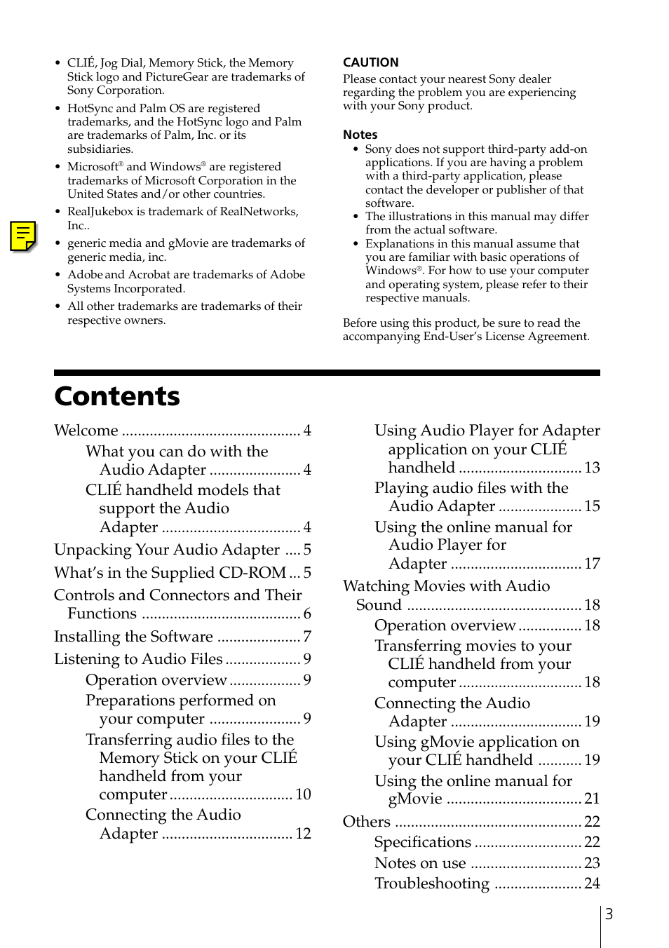 Sony PEGA-SA500 User Manual | Page 3 / 28