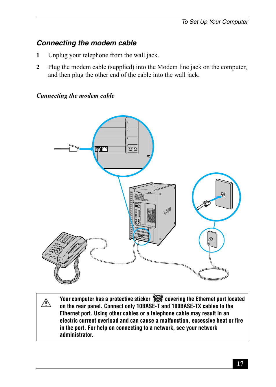 Connecting the modem cable | Sony PCV-RX752 User Manual | Page 17 / 72