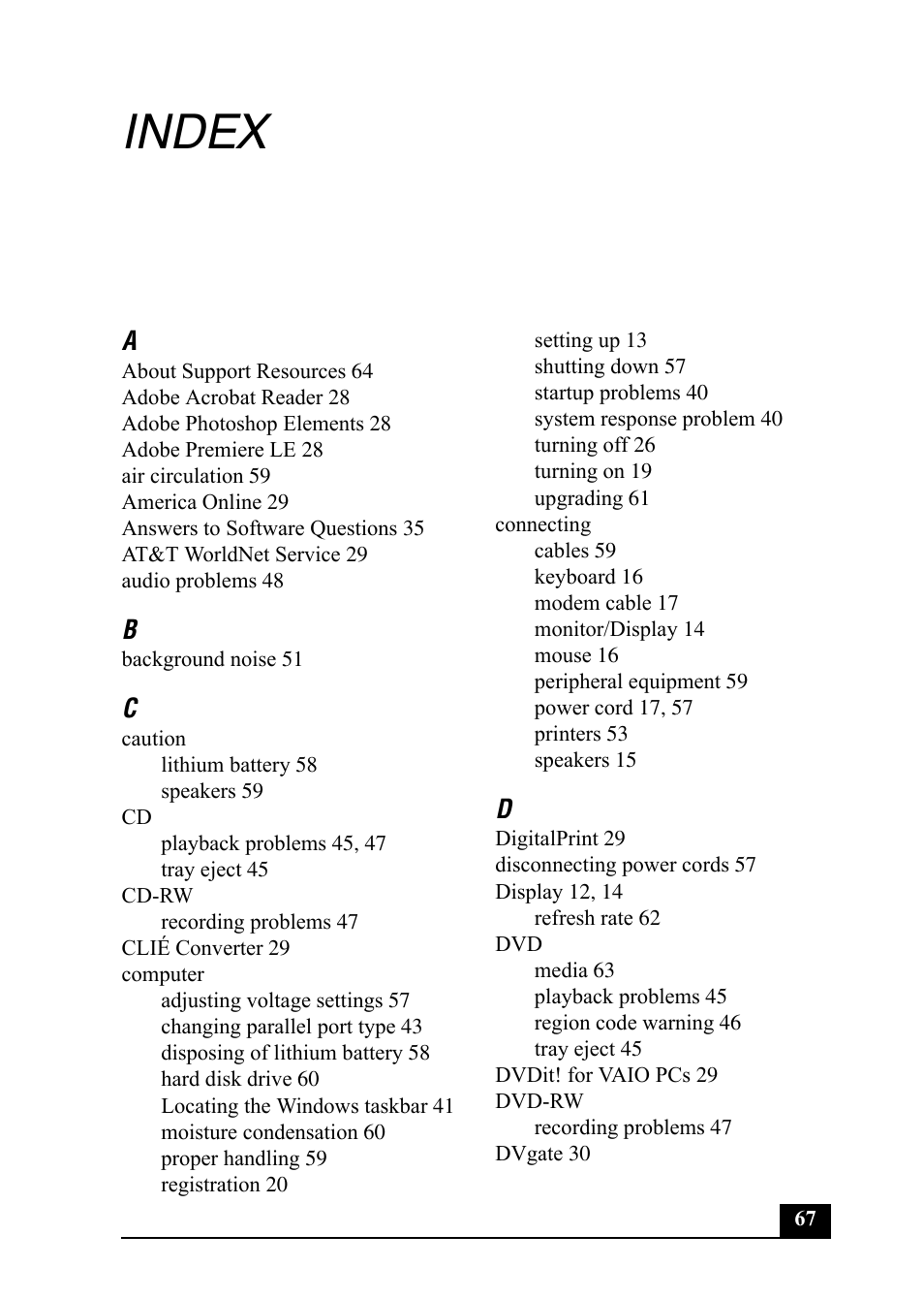 Index | Sony PCV-RX752 User Manual | Page 67 / 72