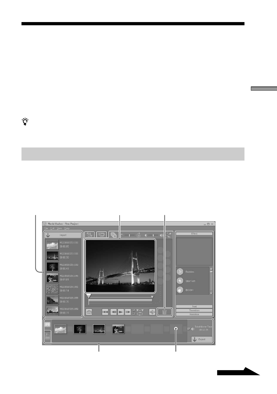 Placing clips to make a movie, To place a clip (on the storyboard) | Sony DCR-IP7BT User Manual | Page 29 / 48