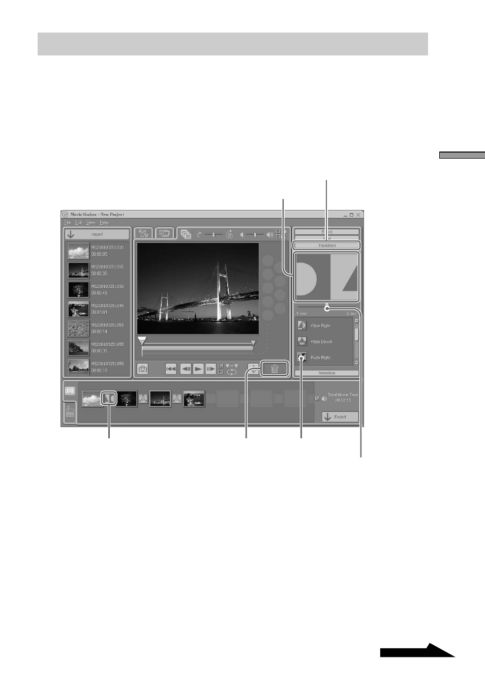 To place a transition effect between scenes | Sony DCR-IP7BT User Manual | Page 31 / 48