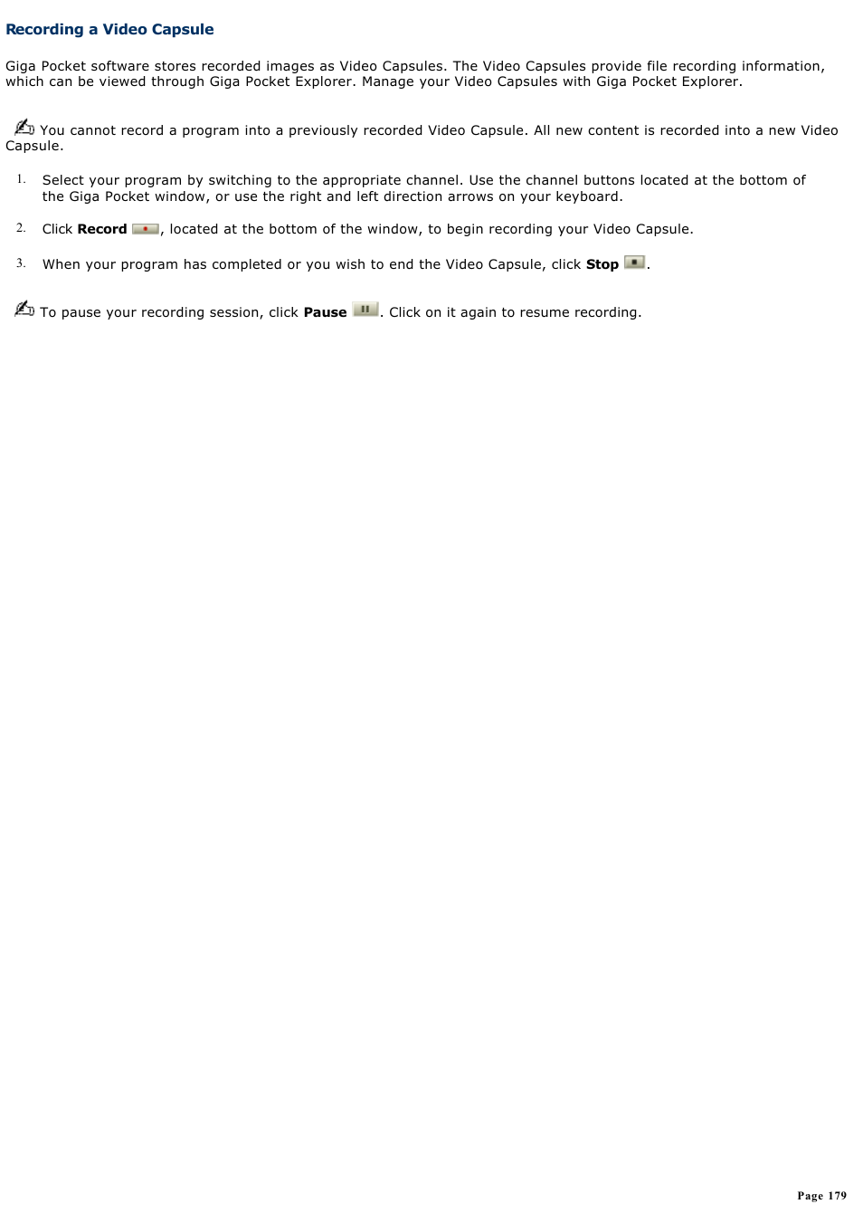 Recording a video capsule | Sony VGN-A240 User Manual | Page 179 / 316