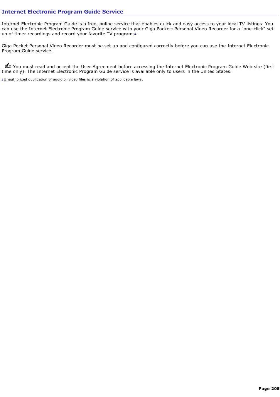 Internet electronic program guide service | Sony VGN-A240 User Manual | Page 205 / 316