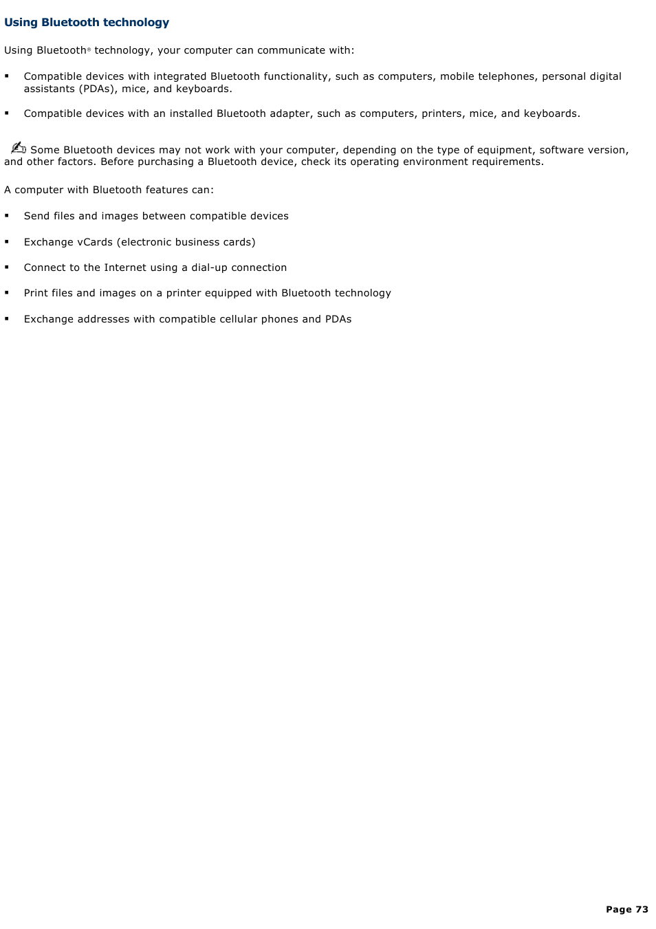 Using bluetooth technology | Sony VGN-A240 User Manual | Page 73 / 316