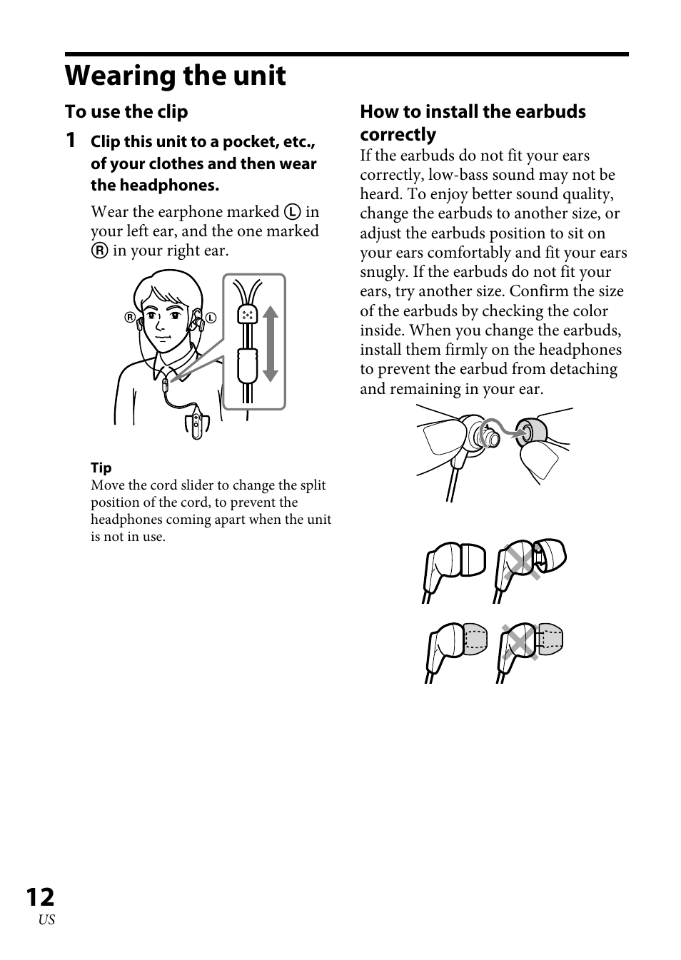 Wearing the unit | Sony DR-BT100CX User Manual | Page 12 / 56