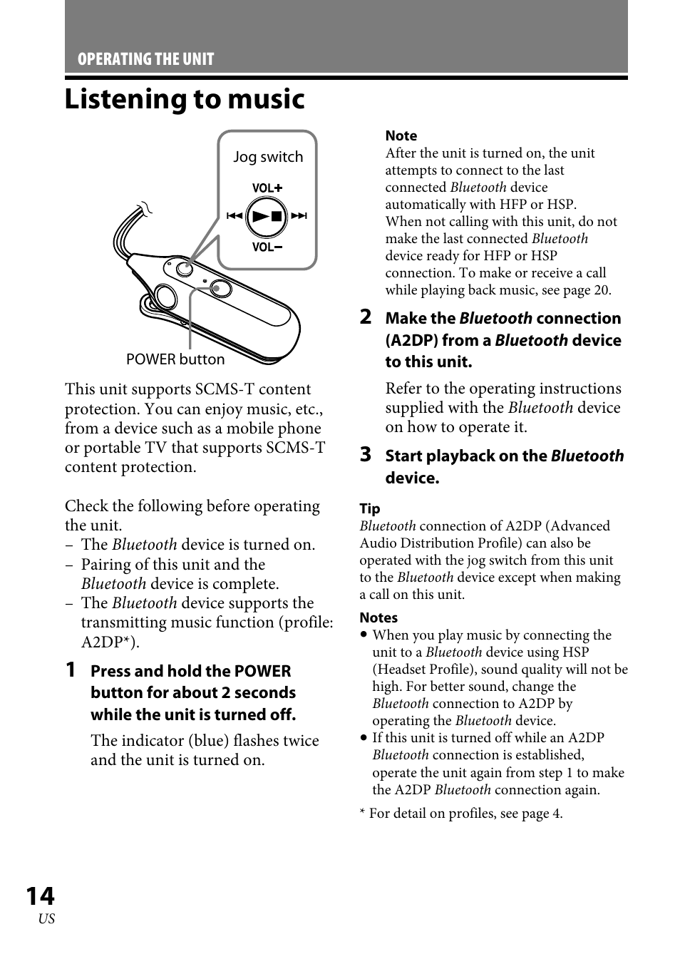 Listening to music | Sony DR-BT100CX User Manual | Page 14 / 56