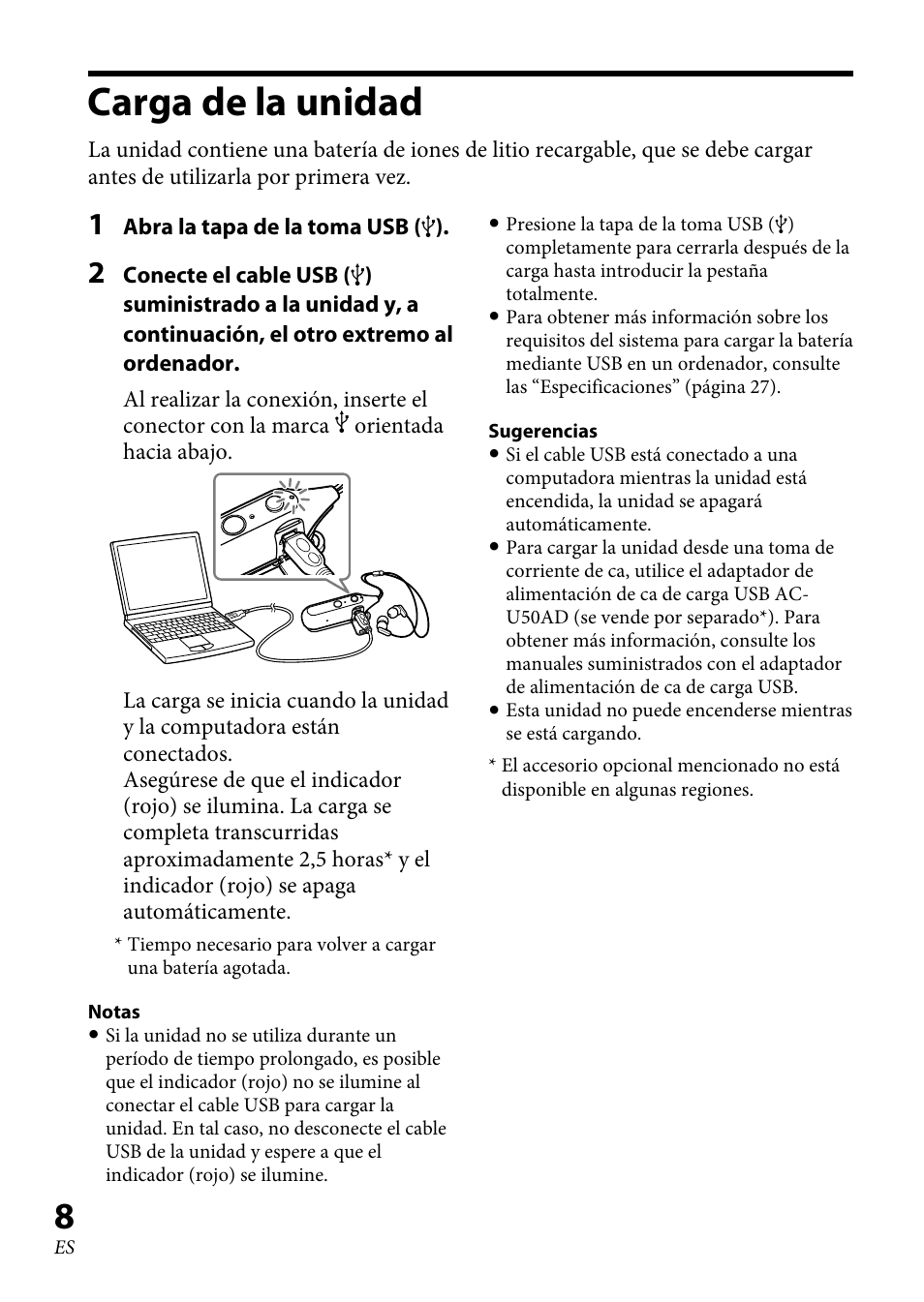 Carga de la unidad | Sony DR-BT100CX User Manual | Page 34 / 56