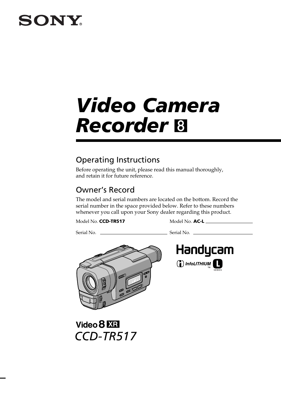 Sony CCD-TR517WR User Manual | 68 pages