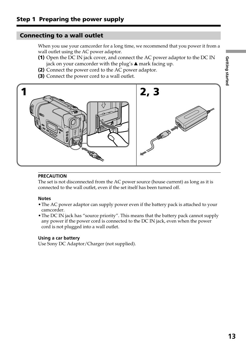 Connecting to a wall outlet | Sony CCD-TR517WR User Manual | Page 13 / 68