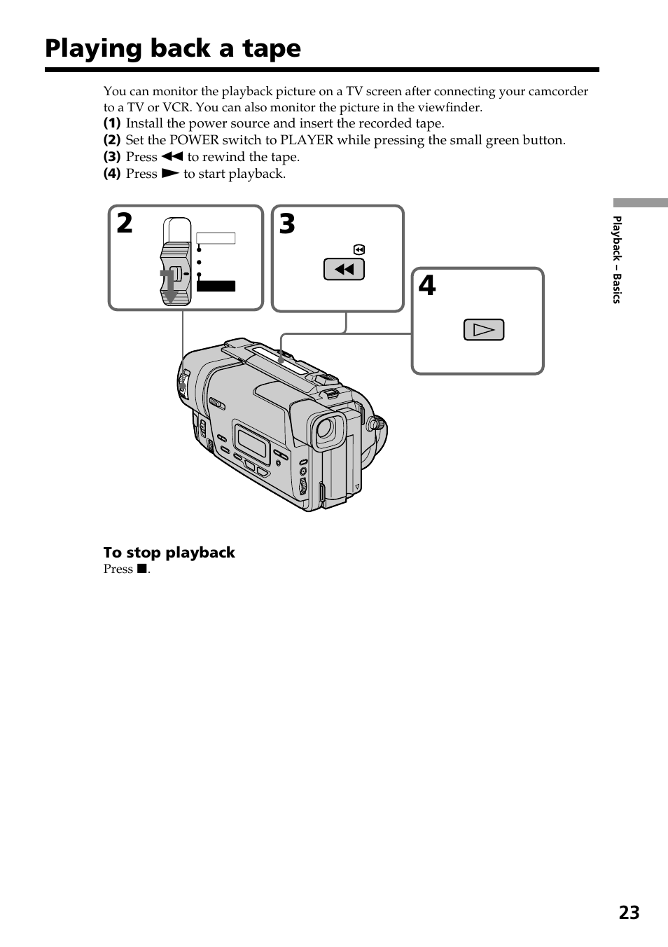 Playing back a tape | Sony CCD-TR517WR User Manual | Page 23 / 68