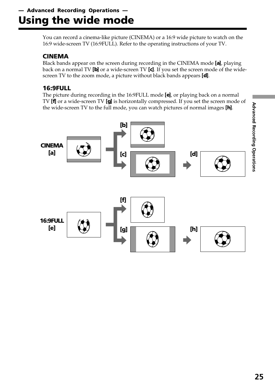 Advanced recording operations, Using the wide mode | Sony CCD-TR517WR User Manual | Page 25 / 68