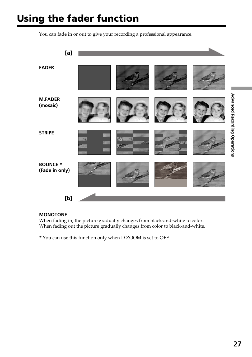 Using the fader function | Sony CCD-TR517WR User Manual | Page 27 / 68